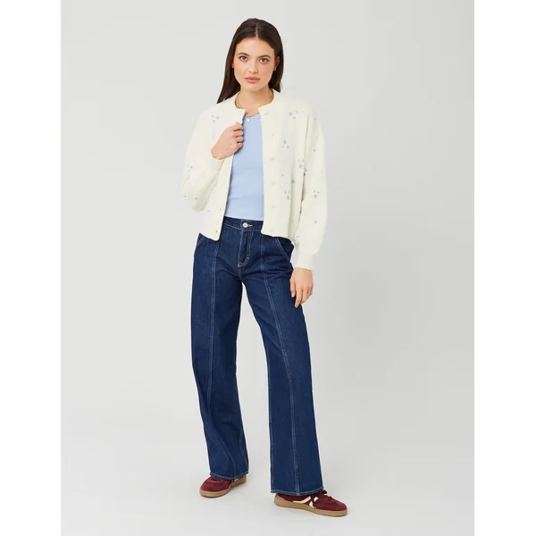 Gilet broderie fleurie Bleu clair