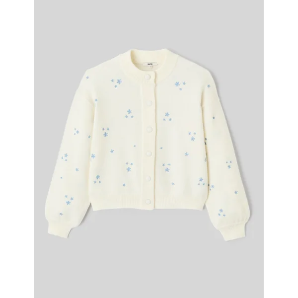Gilet broderie fleurie Bleu clair
