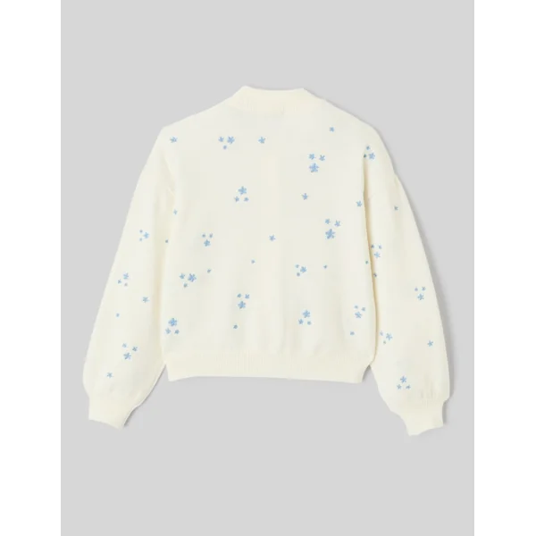 Gilet broderie fleurie Bleu clair