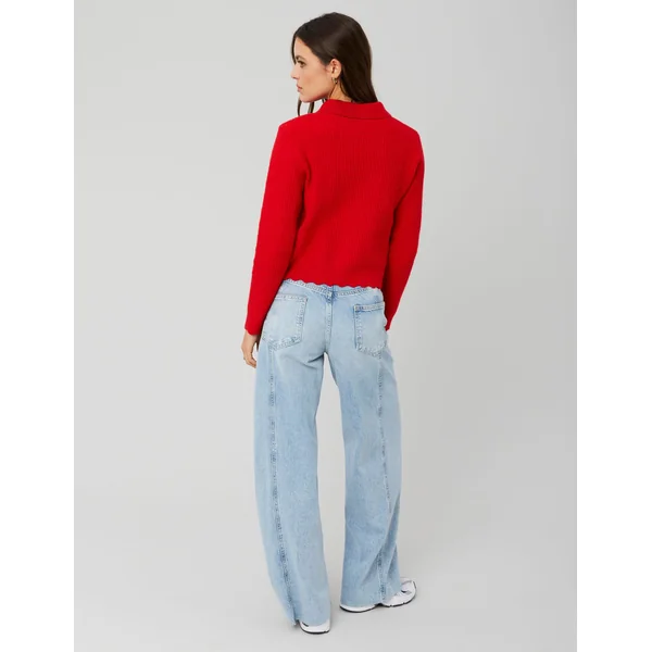 Gilet col polo boutonné Rouge