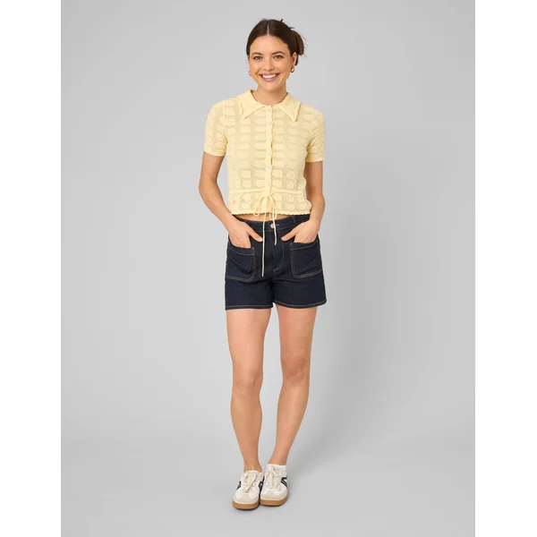 Gilet col polo en crochet JAUNE PASTEL