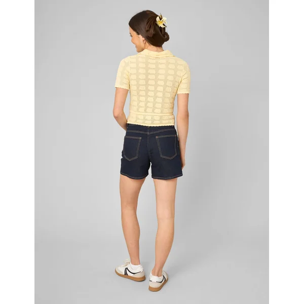 Gilet col polo en crochet JAUNE PASTEL