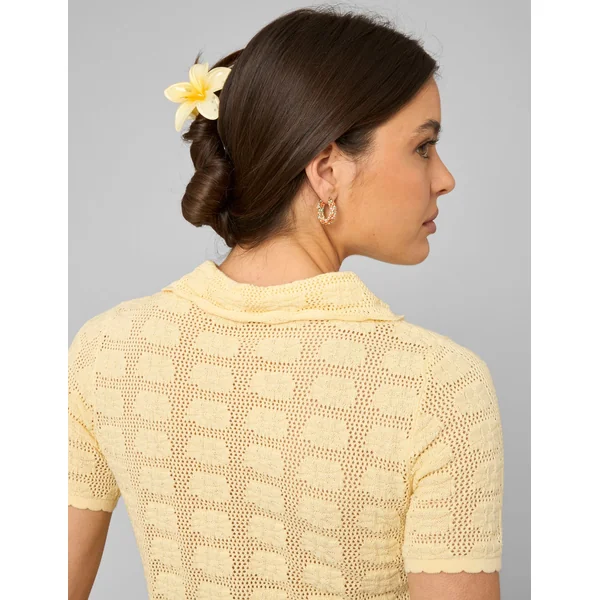 Gilet col polo en crochet JAUNE PASTEL