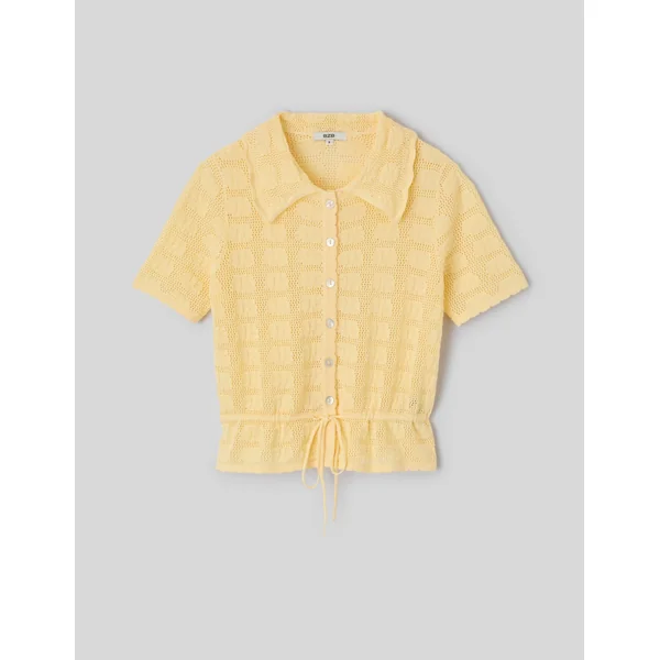 Gilet col polo en crochet JAUNE PASTEL