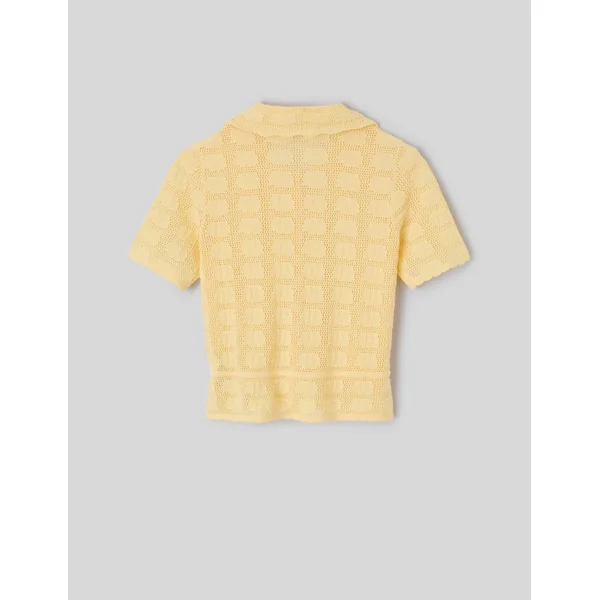 Gilet col polo en crochet JAUNE PASTEL