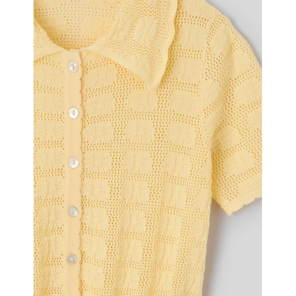Gilet col polo en crochet JAUNE PASTEL