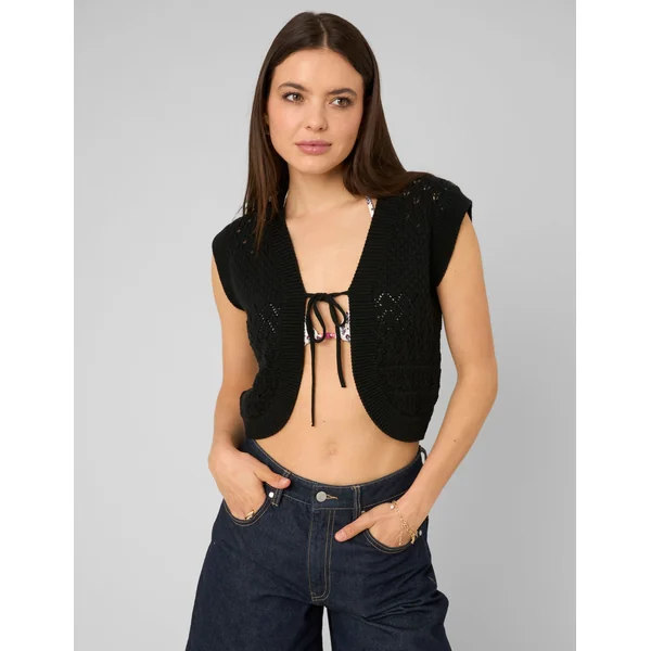 gilet court en crochet Noir