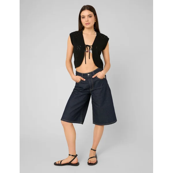gilet court en crochet Noir