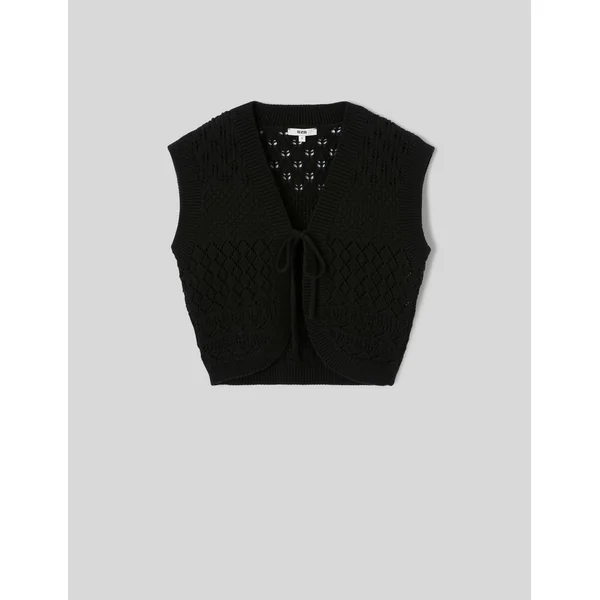 gilet court en crochet Noir