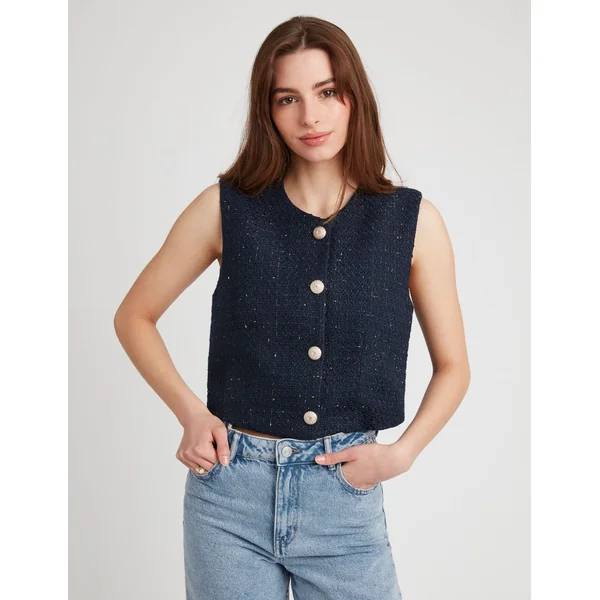 Gilet sans manches en tweed Bleu foncé
