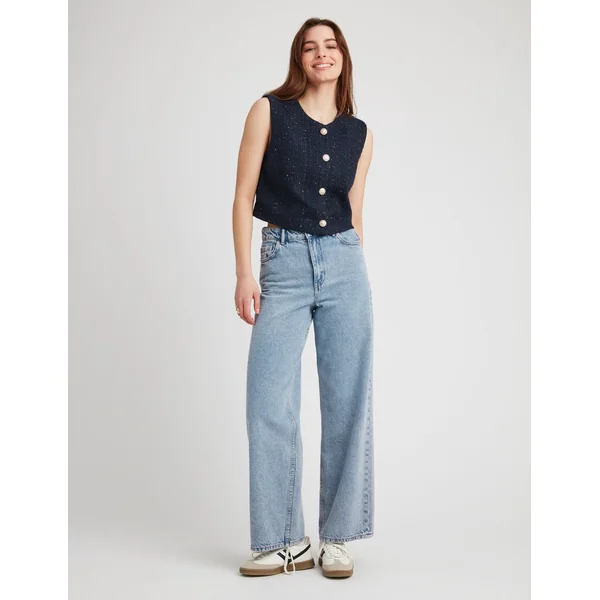 Gilet sans manches en tweed Bleu foncé