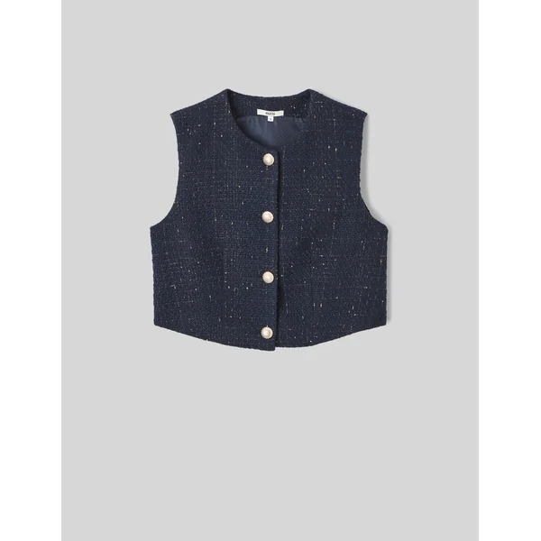 Gilet sans manches en tweed Bleu foncé