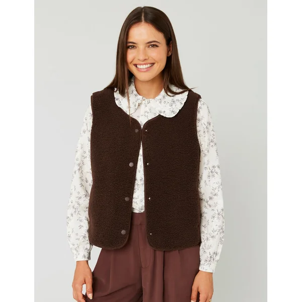 Gilet sherpa sans manches Marron foncée