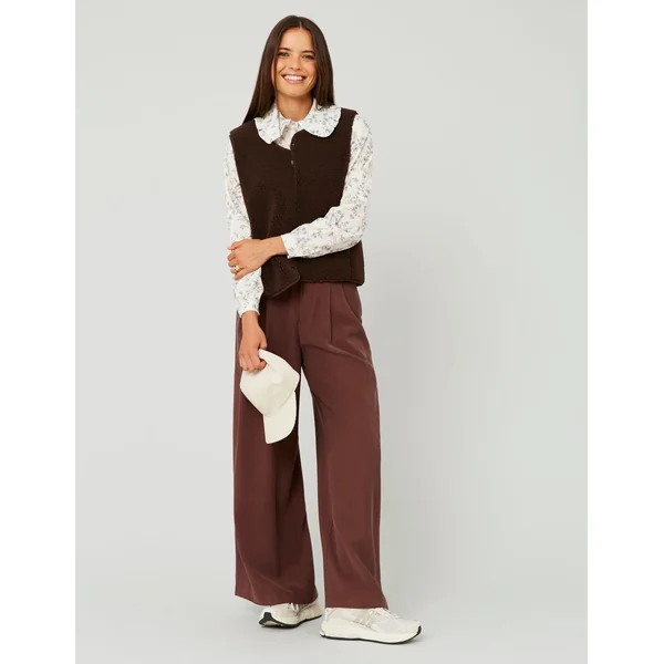 Gilet sherpa sans manches Marron foncée