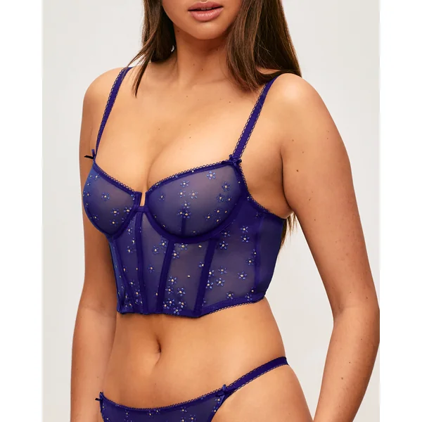 Guepière en tulle motifs fleurs à paillettes