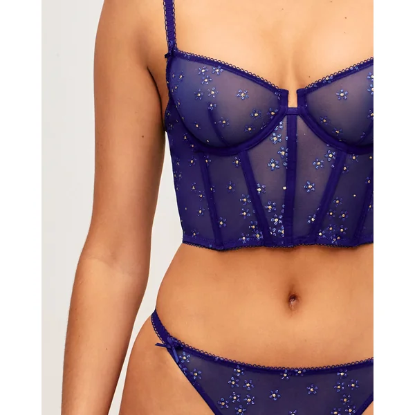 Guepière en tulle motifs fleurs à paillettes