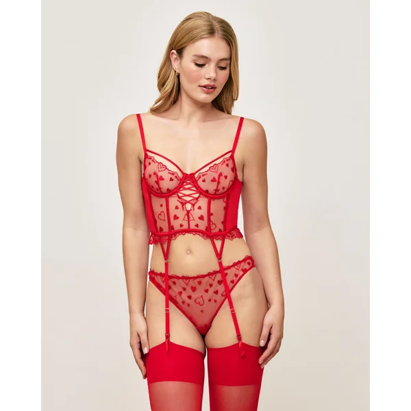 Guêpière corbeille en mesh broderies cœurs