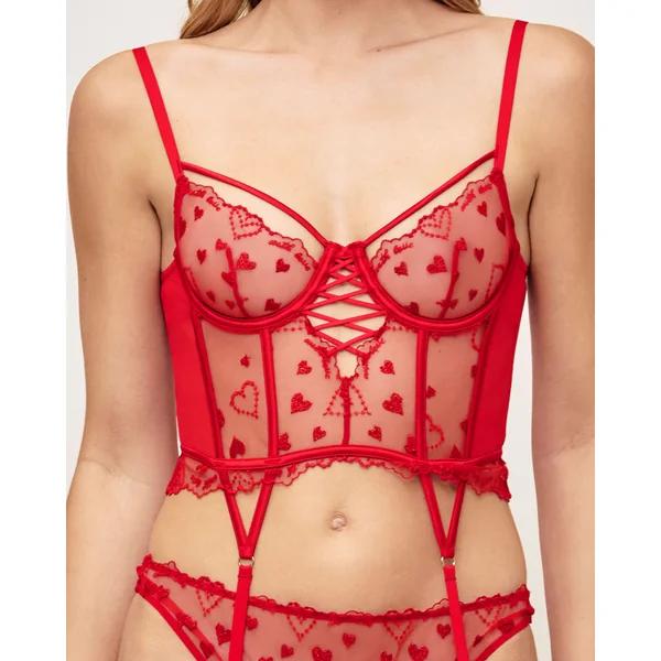 Guêpière corbeille en mesh broderies cœurs