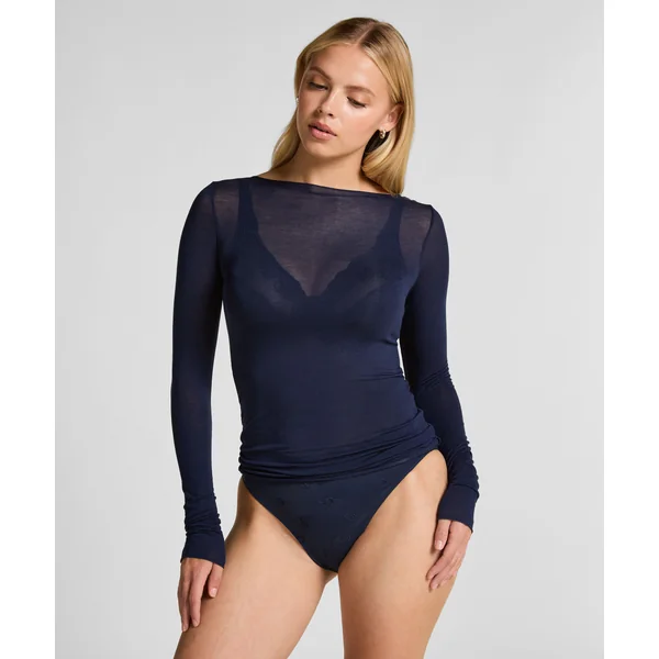 Haut avec cachemire à col bateau super soft - Bleu
