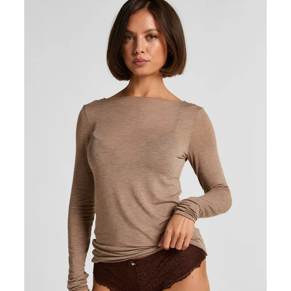 Haut avec cachemire à col bateau super soft - Marron