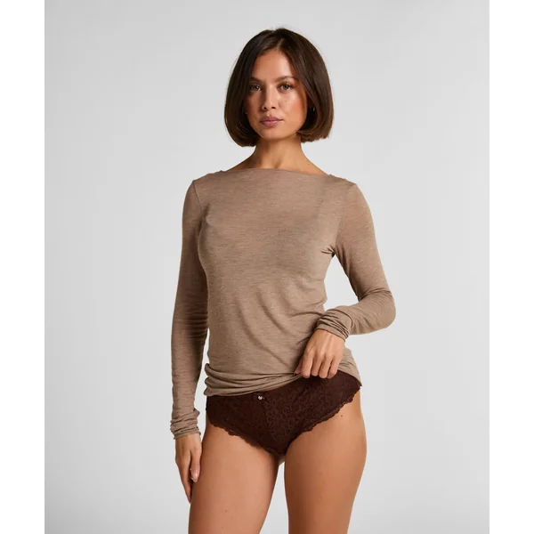 Haut avec cachemire à col bateau super soft - Marron