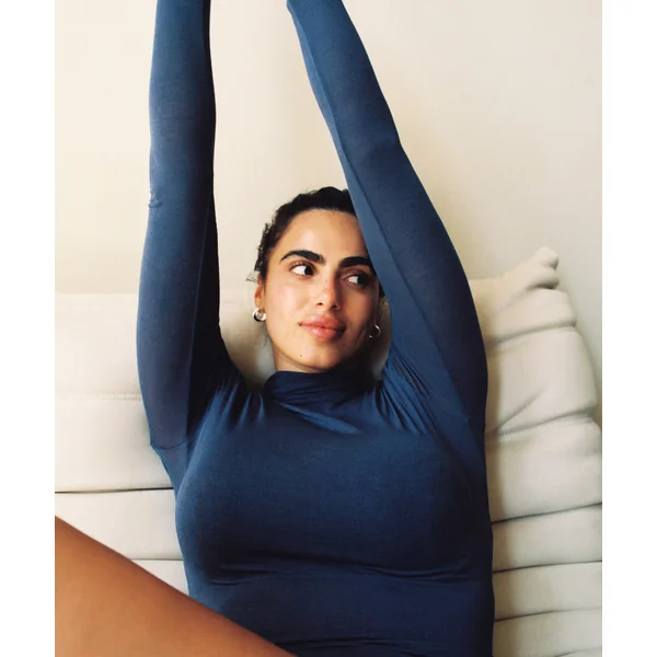 Haut avec cachemire à col roulé super soft - Bleu