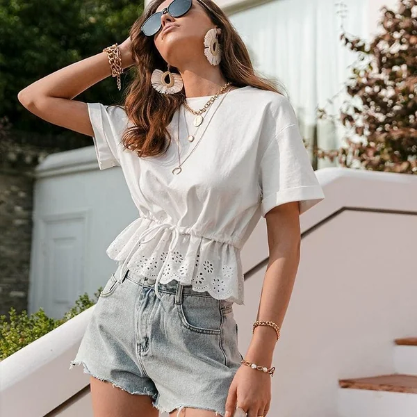 Haut Blanche Bohème Dentelle