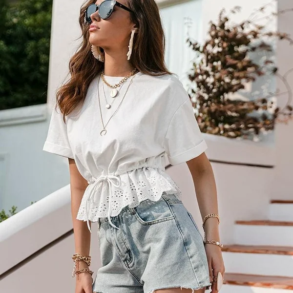 Haut Blanche Bohème Dentelle