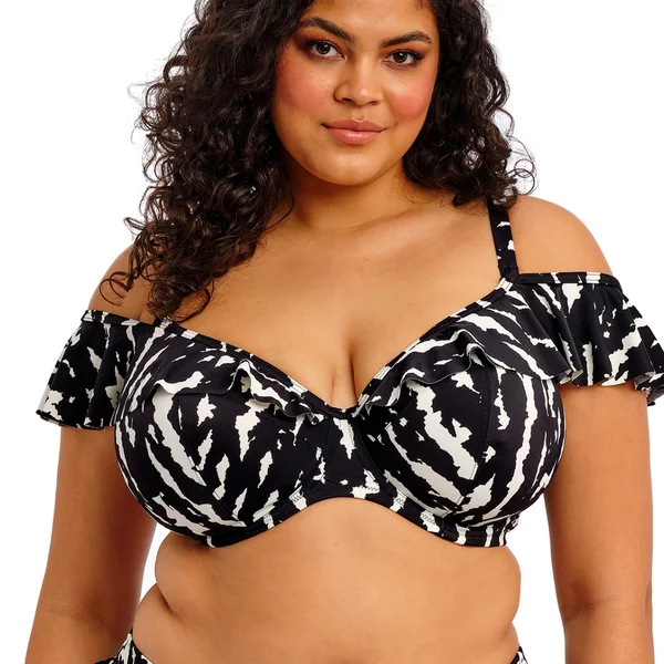 Haut de bikini col bardot noir et blanc Elomi Bain