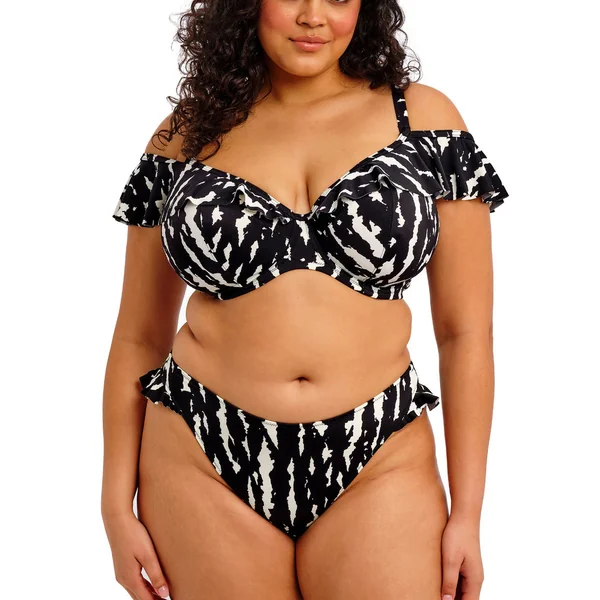 Haut de bikini col bardot noir et blanc Elomi Bain