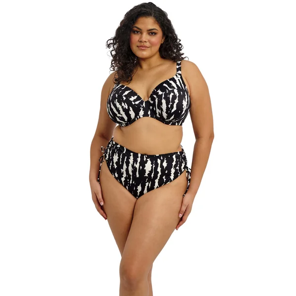 Haut de bikini plongeant noir et blanc Elomi Bain
