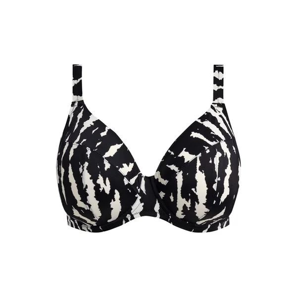 Haut de bikini plongeant noir et blanc Elomi Bain