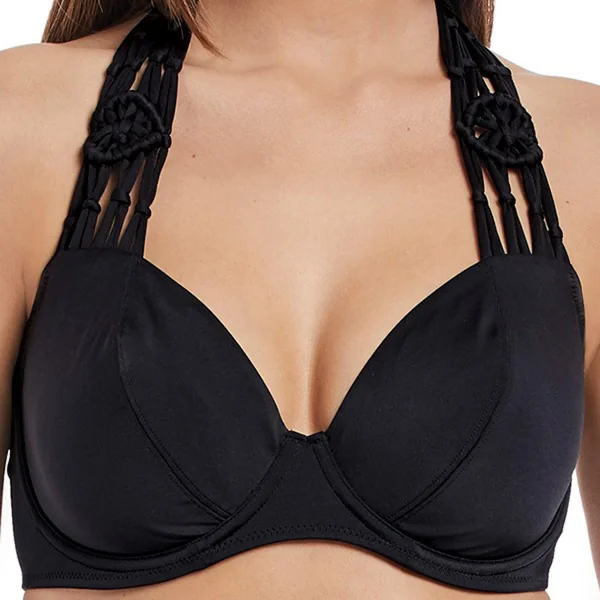 Haut de maillot de bain tour de cou à armatures Noir MACRAME Freya Maillots