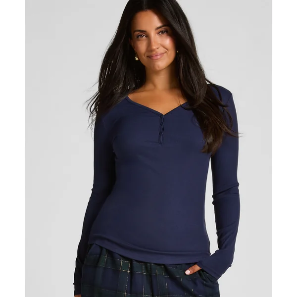 Haut de pyjama à manches longues Henley - Bleu