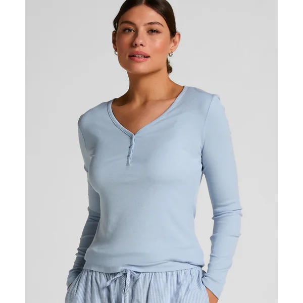 Haut de pyjama à manches longues Henley - Bleu