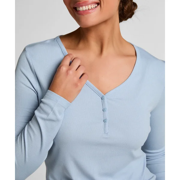 Haut de pyjama à manches longues Henley - Bleu