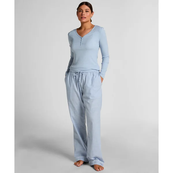 Haut de pyjama à manches longues Henley - Bleu