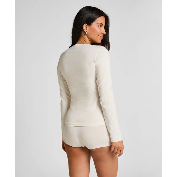 Haut à manches longues en coton doux - Beige