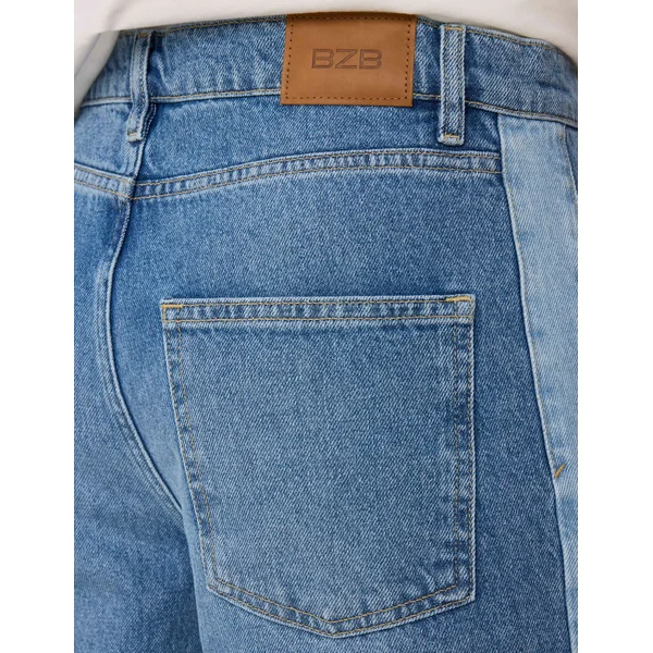 Jean loose à bandes bicolore Bleu clair