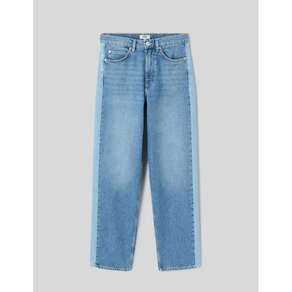 Jean loose à bandes bicolore Bleu clair