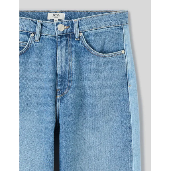 Jean loose à bandes bicolore Bleu clair