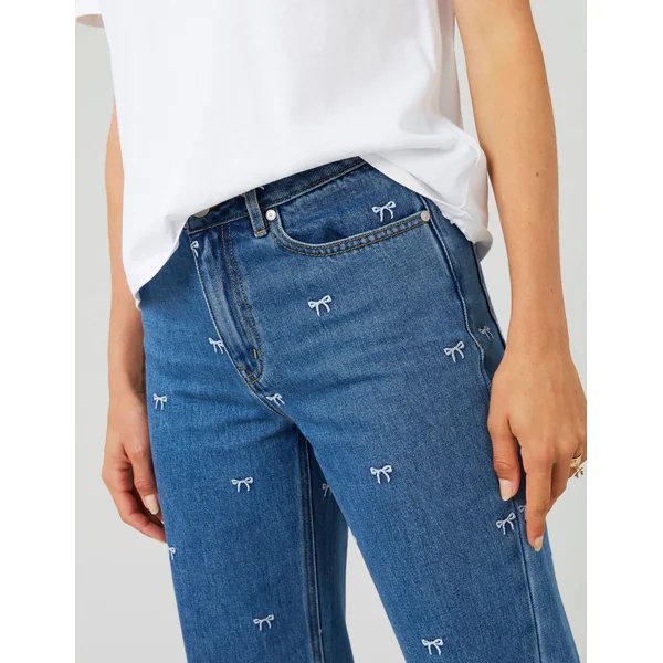 Jean straight brodé noeuds Bleu moyen