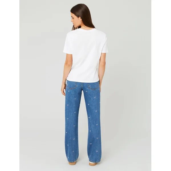 Jean straight brodé noeuds Bleu moyen