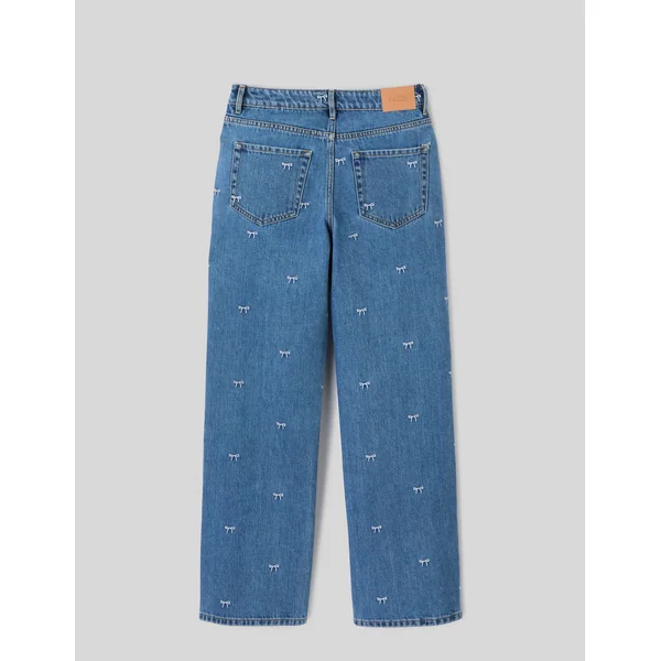 Jean straight brodé noeuds Bleu moyen