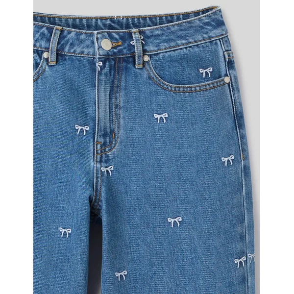 Jean straight brodé noeuds Bleu moyen