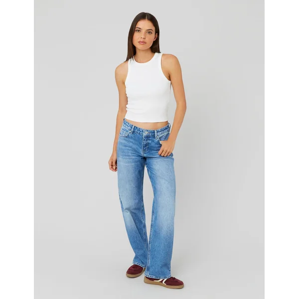 Jean straight taille basse Bleu moyen