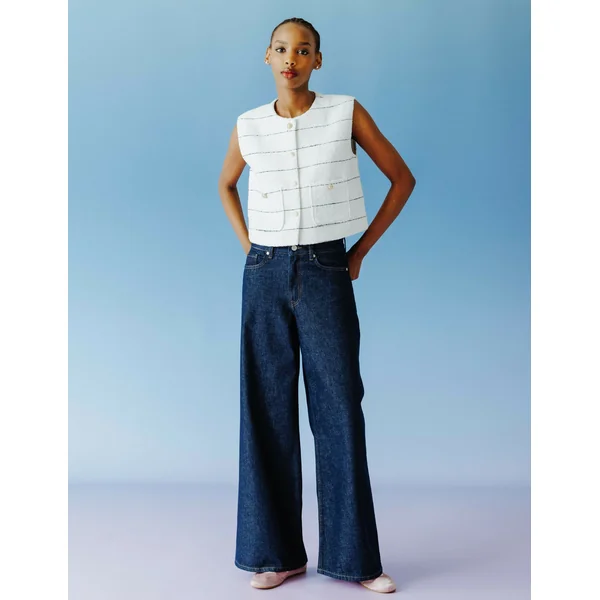Jean wide leg taille standard Bleu moyen