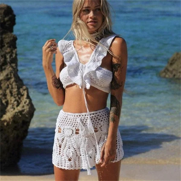 Jupe courte blanche tricotée