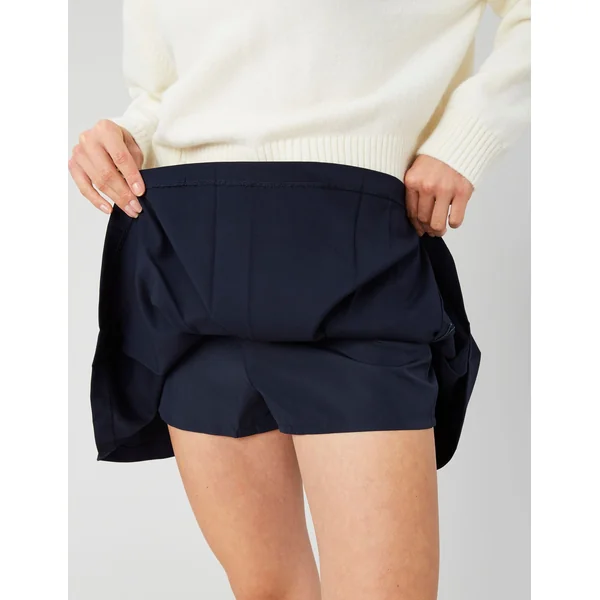 Jupe courte plissée en polyester recyclé Bleu foncé