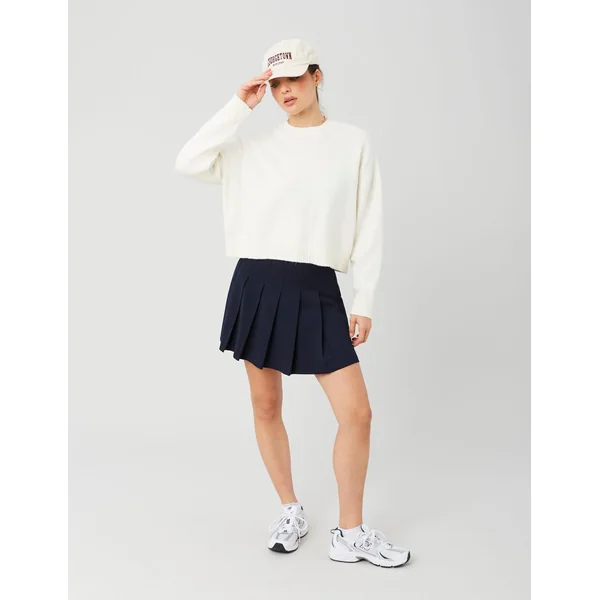 Jupe courte plissée en polyester recyclé Bleu foncé